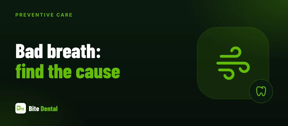 Illustration of a tongue and teeth showing common sources of bad breath