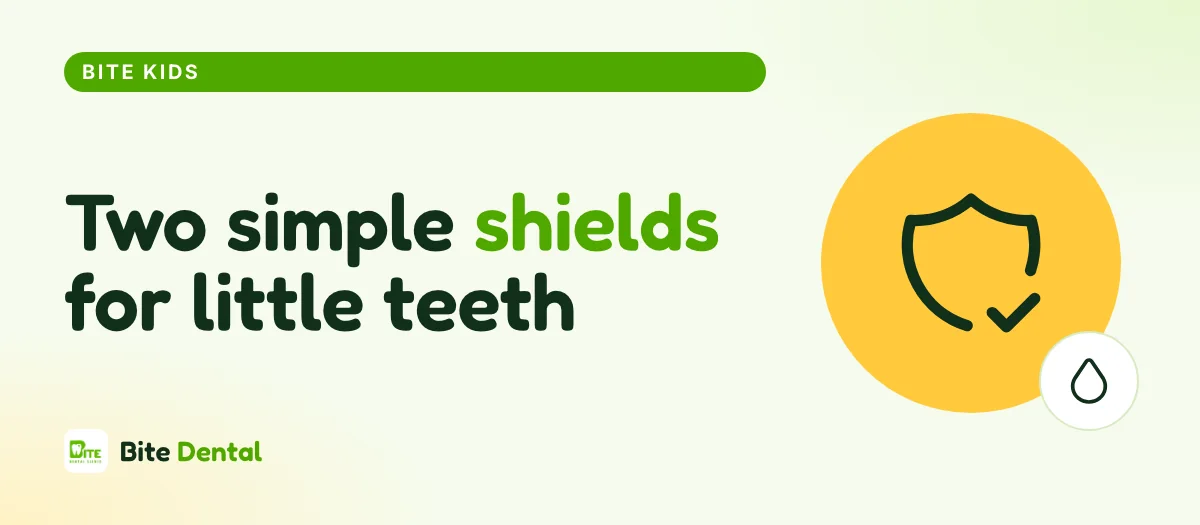 Illustration of a molar with a sealant shield and fluoride drop